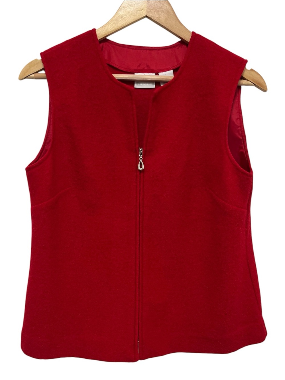 Vintage 100% Wool Zip Up Vest Red Size Small Studio C